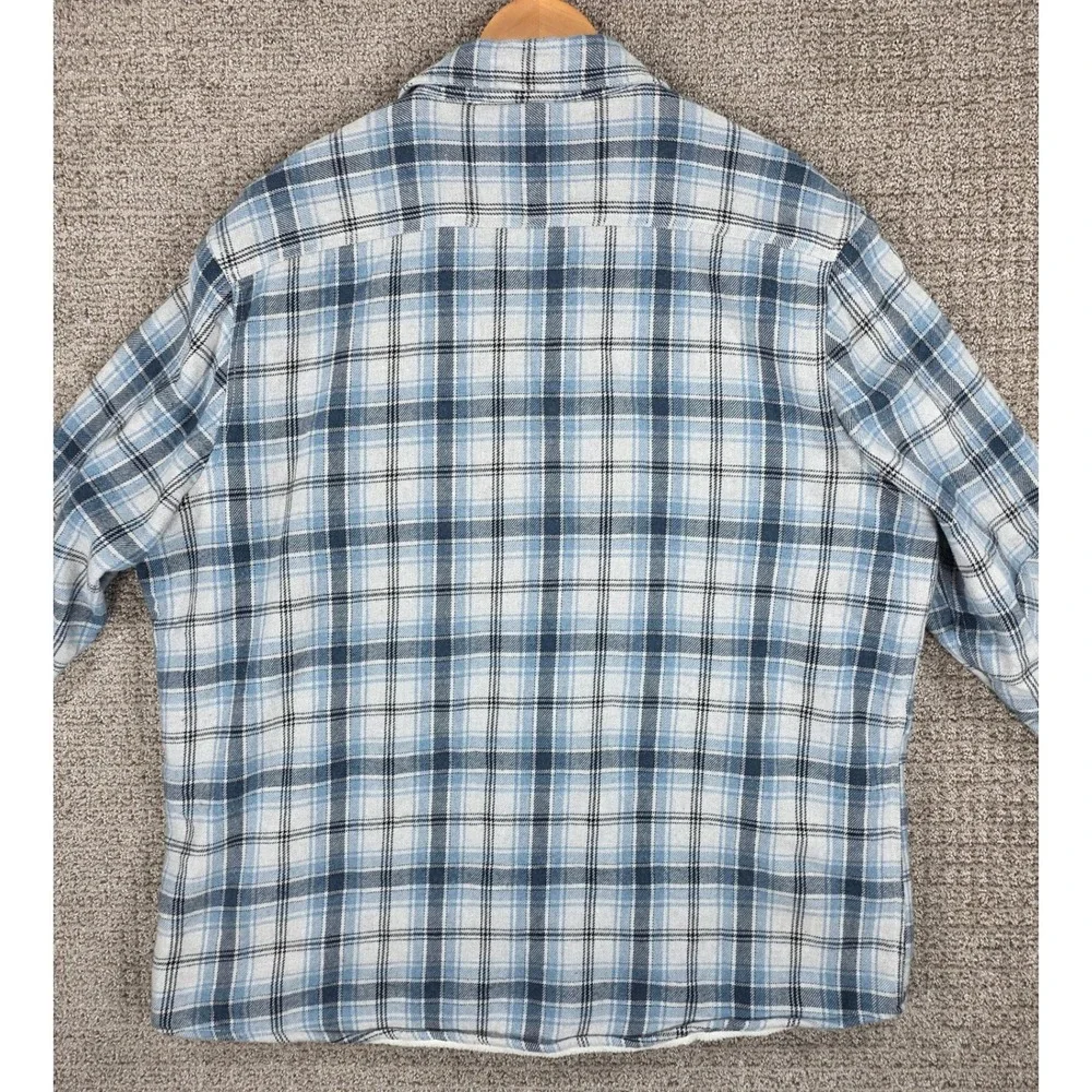 Johnnie-O Mens XXL Chad Shirt Jacket Blue‎ White Plaid Sherpa Lined Flannel